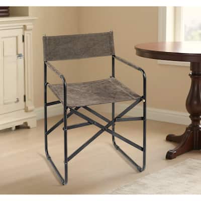 HomeRoots Brown And Black Leather Metal Open Back Dining Arm Chair
