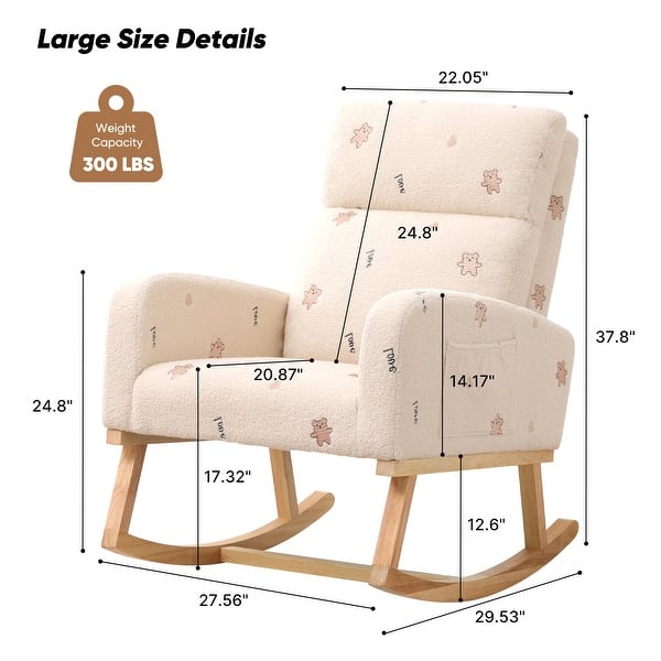 dimension image slide 20 of 22, HOMYKA 28" Wide Rocking Chair for Nursery with Solid Wood Leg