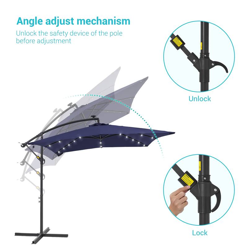 BONOSUKI Patio 8.2Ft LED Offset Umbrella,8 Steel Ribs w/Cross Base