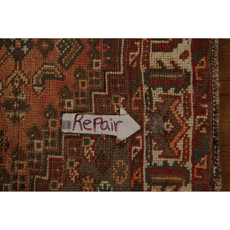 Tribal Qashqai Persian Vintage Area Rug Hand-Knotted Wool Carpet - 7'0"x 9'10"