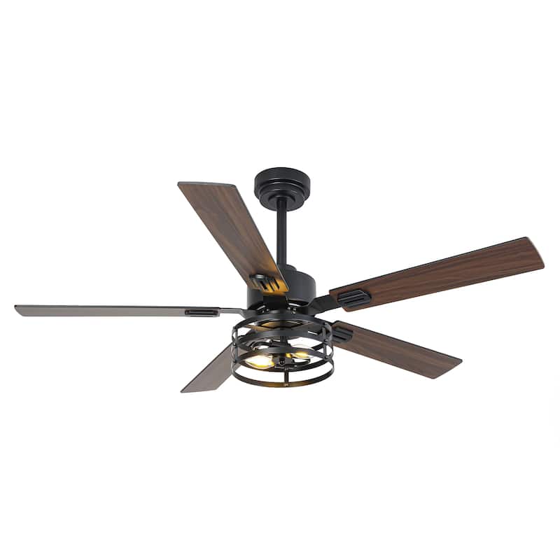 Vaczon 52" Industrial Reversible Wood 5-Blade Black Ceiling Fan with Light and APP Control