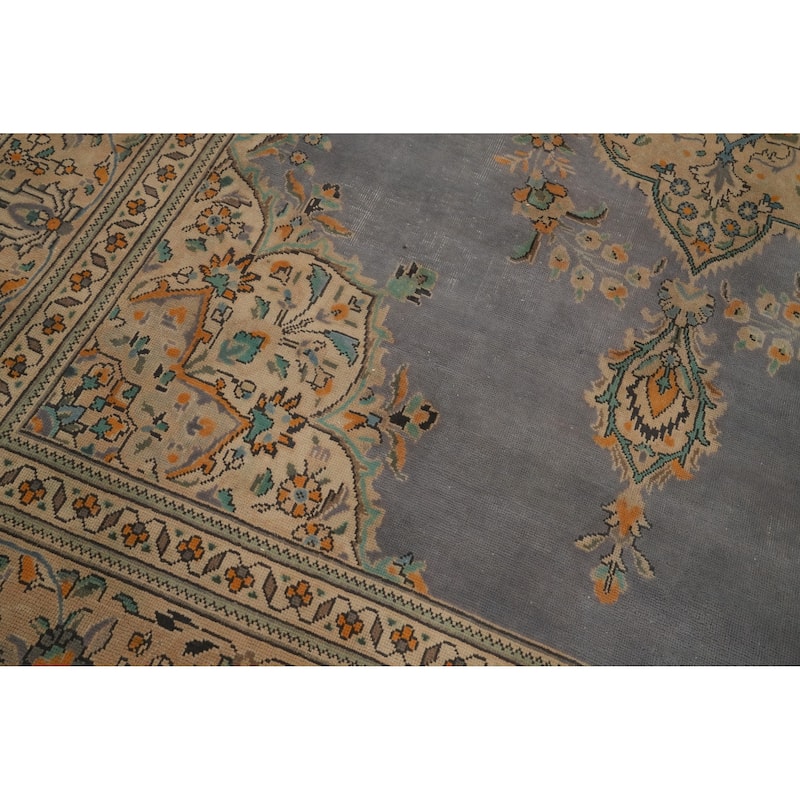Hand Knotted Oriental 100% Wool Carpet Traditional Medallion Greys & Charcoal Tabriz Area Rug - 10' 6'' X 8' 0''