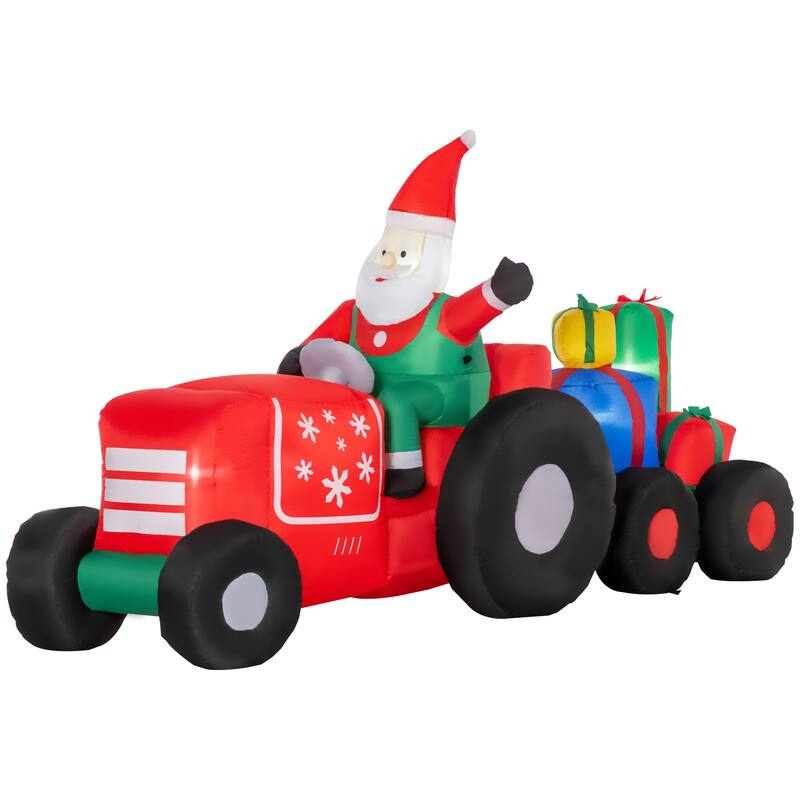 Outsunny 9ft Christmas Inflatable Santa Claus Driving Trailer with Gift Boxes, Blow-Up Outdoor LED Yard Display