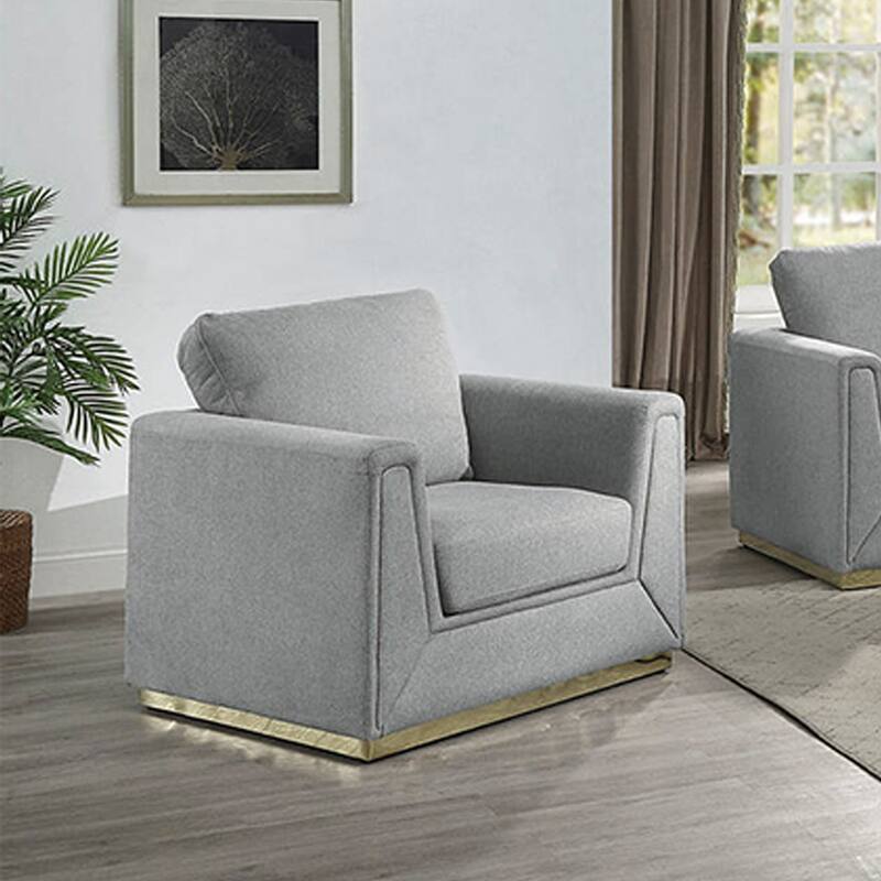 Linen Upholstered Accent Chair in Gray and Gold