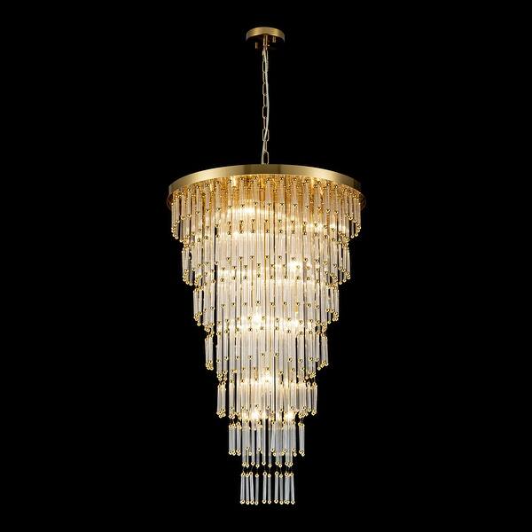 slide 2 of 10, Gold Modern Clear Glass Tiered Large Chandelier - 23.62 in. W x 37.4 in. H x 23.62 in. D 23.62 in. W x 37.4 in. H x 23.62 in. D - Gold