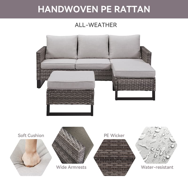 Pocassy Outdoor 3-Seat Sofa Ottomans Set of 3