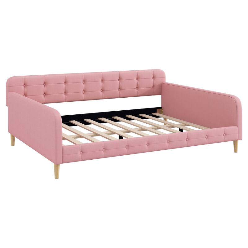 Roomfitters Queen Size Upholstered Daybed with Sturdy Support Legs and Modern Design, Pink