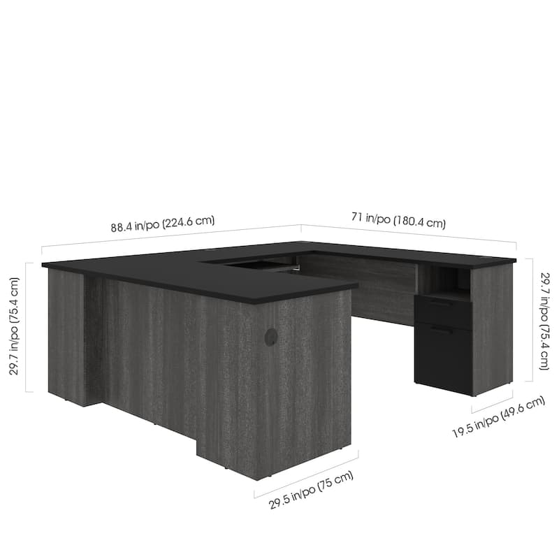 Bestar Norma 71W U-Shaped Desk with Drawers and Keyboard Tray