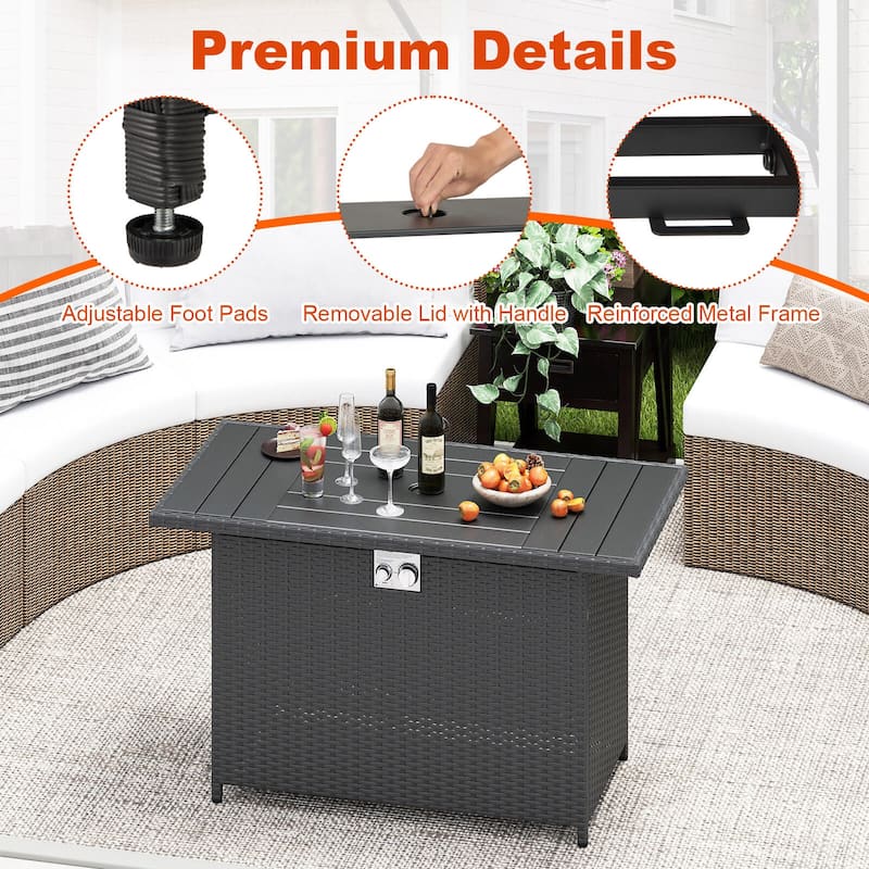 Costway 44.5" Propane Fire Pit Table with Metal Slatted Tabletop & - See Details