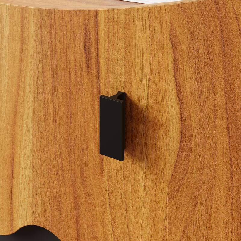 Modern Wave-Front 4-Drawer Dresser with Acrylic Panels, Wood Grain & Black Storage Cabinet Chest Cabinet