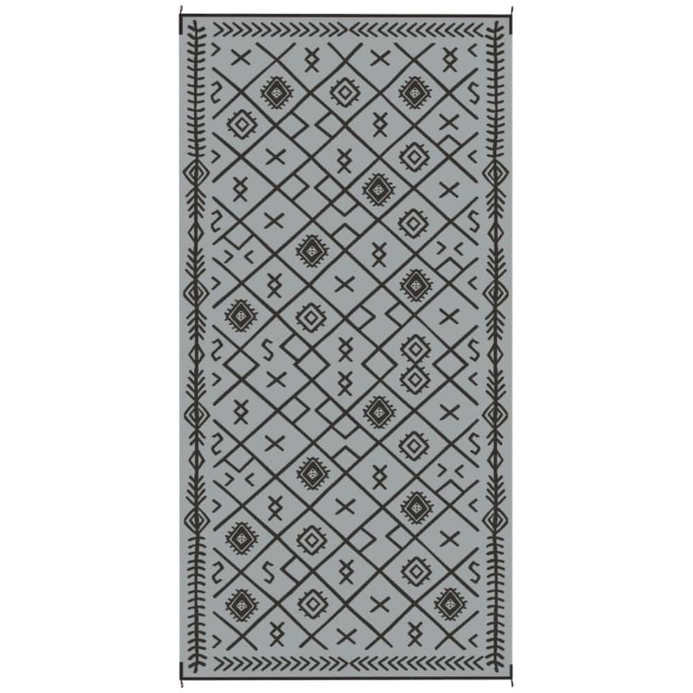 Reversible Outdoor Rug Rhombus Pattern, UV-Protected Foldable Polypropylene Mat with Carry Bag - 215.7" L x 107.9" W