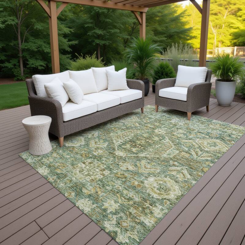 Machine Washable Indoor/ Outdoor Boho Traditional Chantille Rug