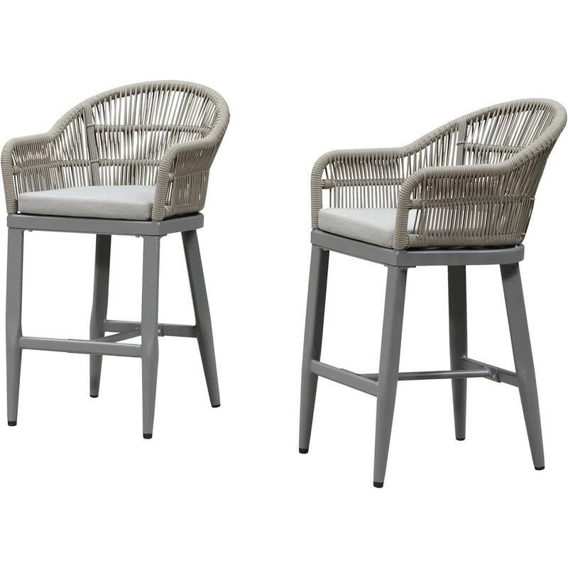 PURPLE LEAF Outdoor Dining Chairs Set of 2 Patio Counter Height Bar Stool with Cushion - Smoke Grey-counter stool