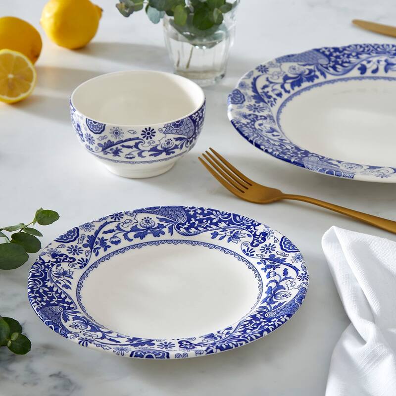 Spode Set of 4 Blue Italian Brocato Rimmed Plates