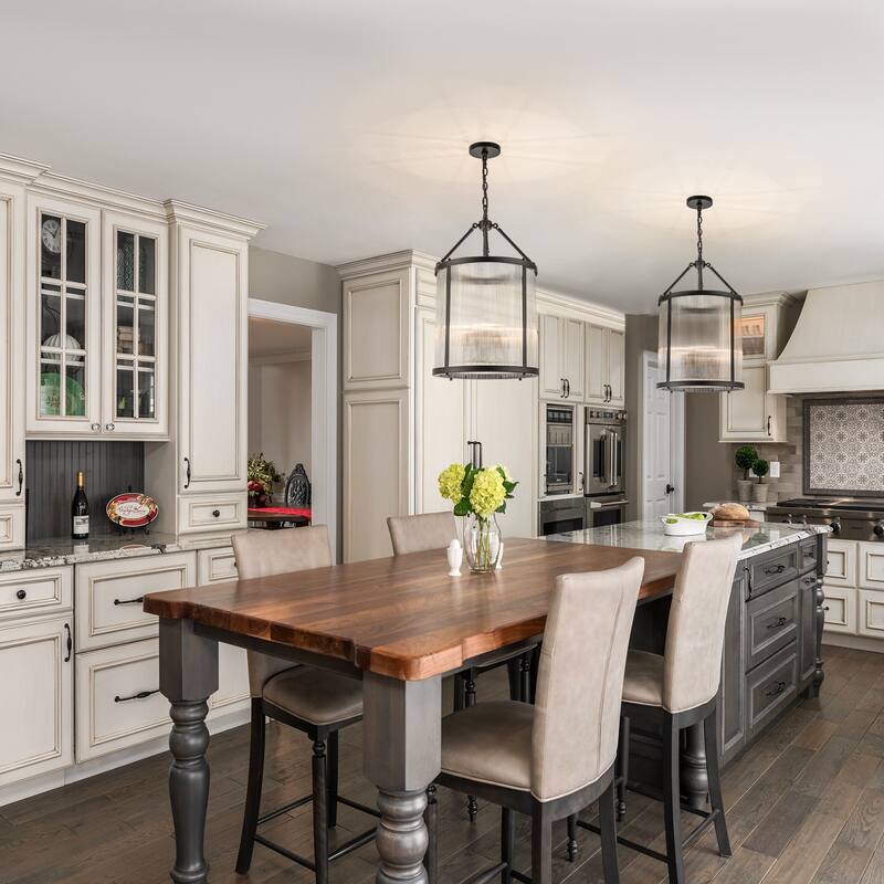 4 - Light Farmhouse Lantern Glass Drum Chandelier for Entryway