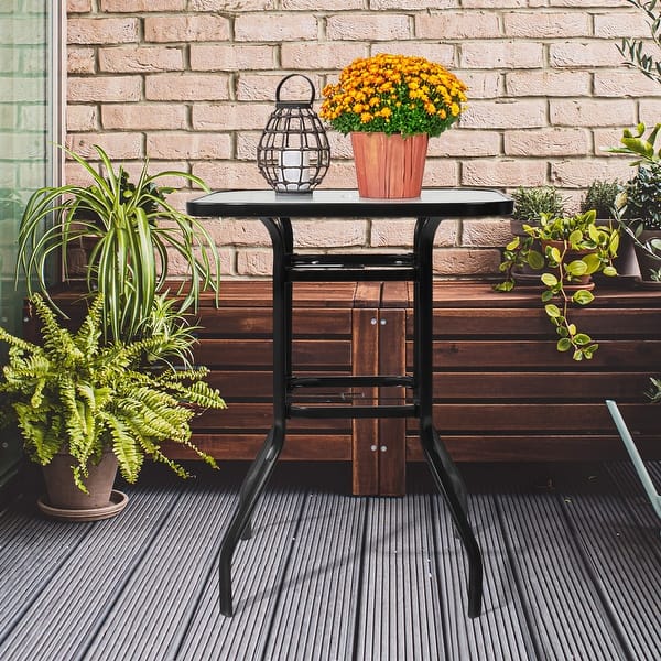 bar height patio table with umbrella hole tempered glass Patio Bar Table, Square Outdoor Bar Height Bistro Table With Tempered Glass  Tabletop & Umbrella Hole - (31.5 x 31.5 x 39.8) in - Bed Bath & Beyond