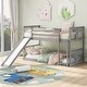 preview thumbnail 13 of 23, Twin over Twin Size Solid Wood Bunk Bed with Ladder, Slide and Fence for Kids, Bedroom Gray