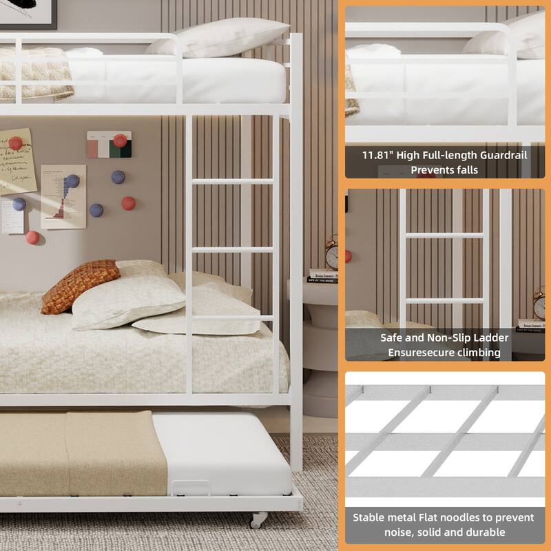 Durable Square Tube Iron Bunk Bed Featuring Safety Rails