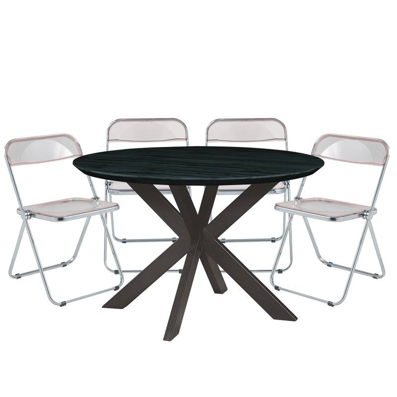 5-Piece Dining Set with Folding Chairs and Round Dining Table Lawrence Collection by LeisureMod - Rose Pink