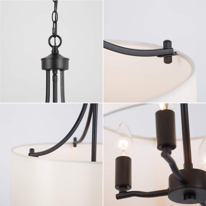Modern Farmhouse Drum 4-Light Transitional Chandelier with Fabric for Dining room - 16'' L x 16'' W x 21.5'' H