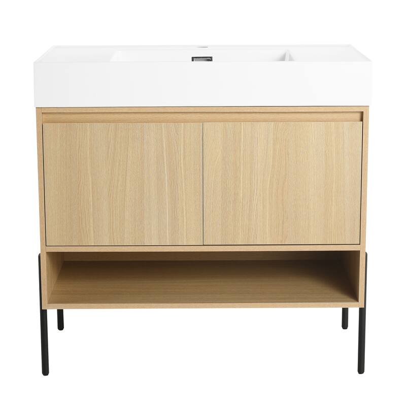 47-Inch Resin Bathroom Vanity with Multi-Layer Solid Wood Frame, Stylish Tripod Design