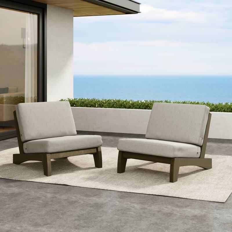 Teak Outdoor Armless Lounge Chair Set Loveseat with Cushions