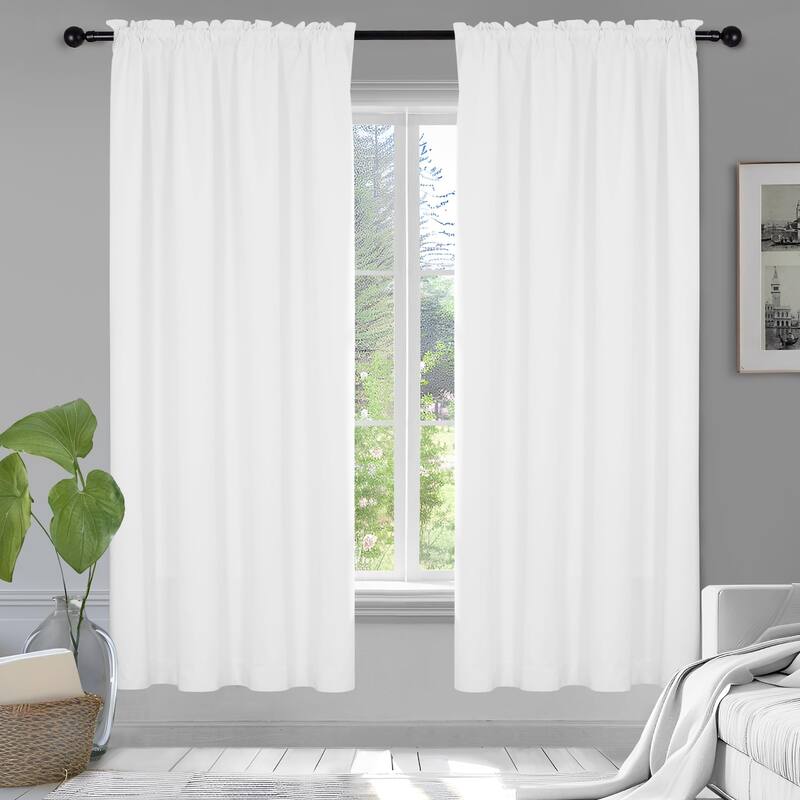 White Curtains Rod Pocket Blackout Drapes 2 Panel - 38W x 72L - White