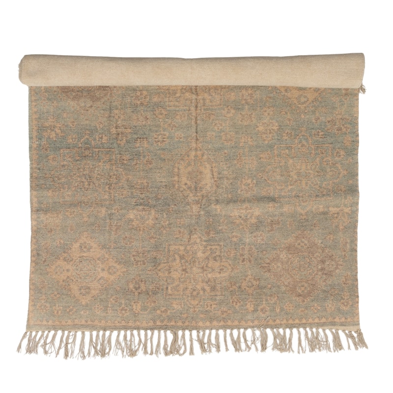 Cotton Chenille Distressed Print Rug with Fringe