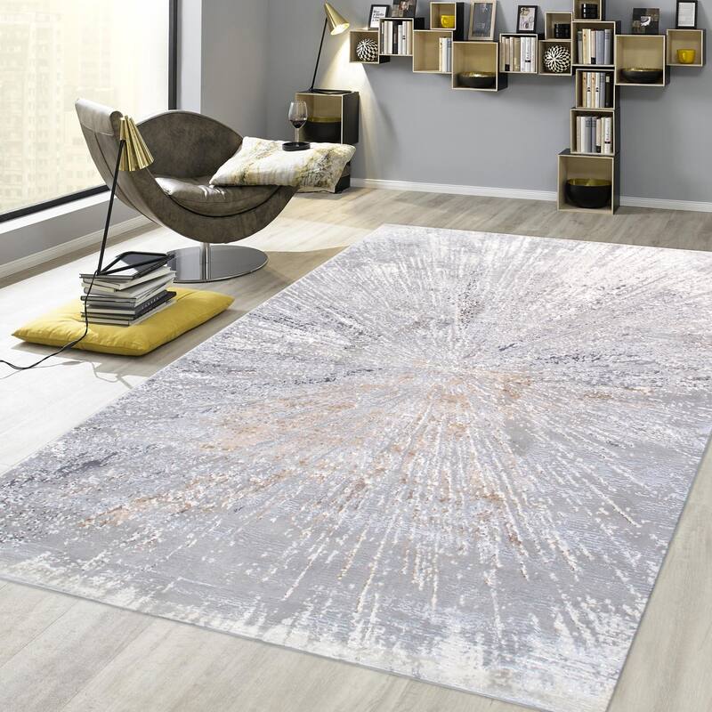 Pasargad Home Starburst Design White/Grey Area Rug