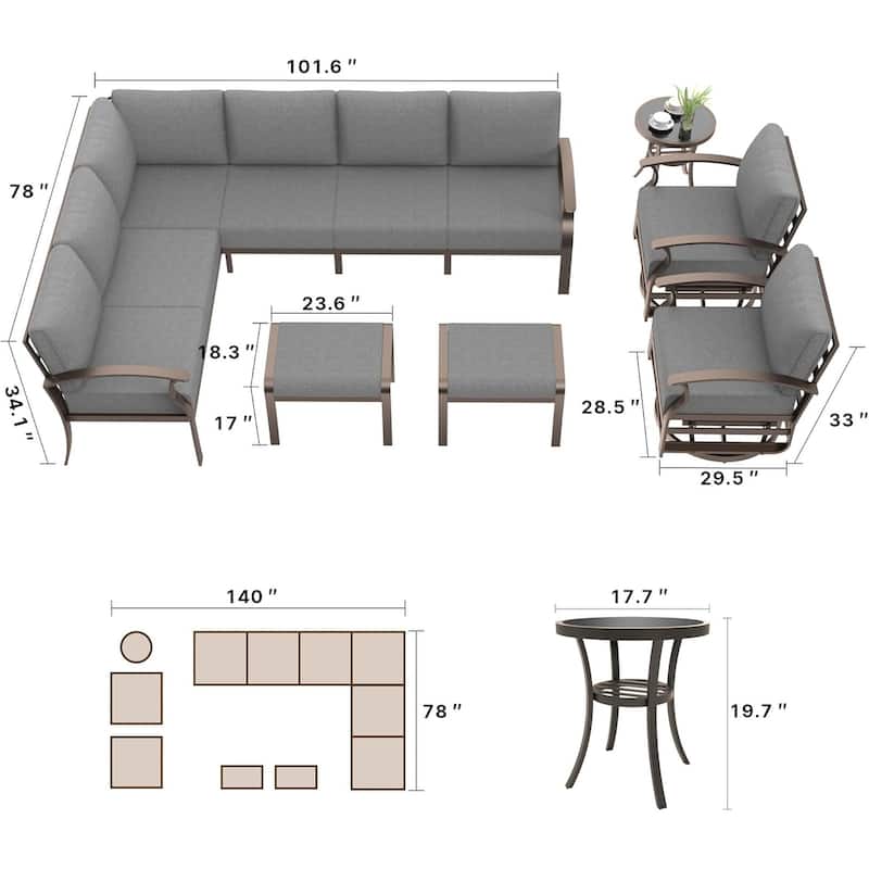 Kullavik Aluminum Corner Sofa Set, Patio Outdoor Sectional Sofa Set with Armrests and Footrests