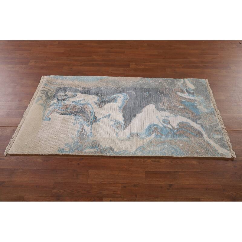 Abstract Oriental Accent Rug Handmade Multi-Color Wool Carpet - 2'8"x 4'9"