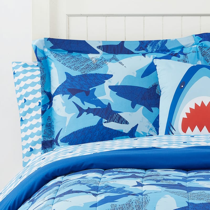 Shark Bite Dark Blue Microfiber Comforter Set - On Sale - Bed Bath ...