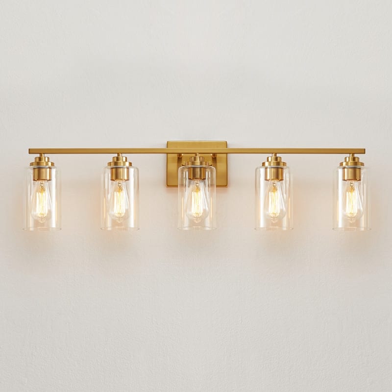KAWOTI Rive 35" 5-Light Modern Bathroom Vanity Light with Clear Glass