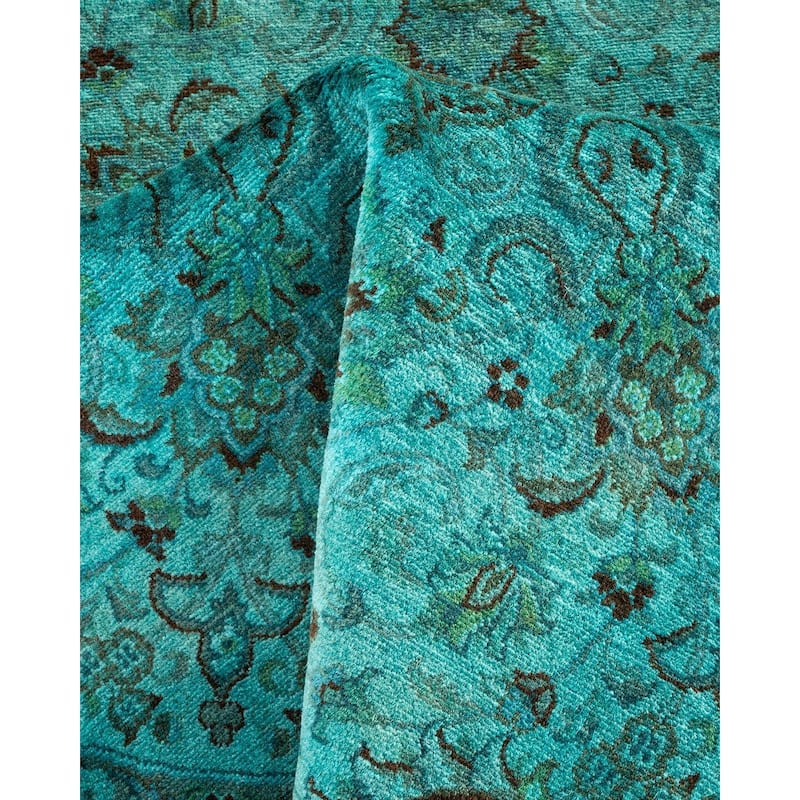 Overton Hand Knotted Wool Vintage Inspired Modern Contemporary Overdyed Blue Round Area Rug - 4' 2" x 4' 3"