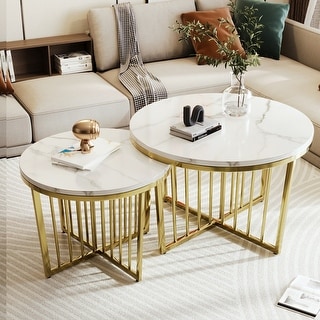 Modern Nesting Table Set of 2, Round Coffee Table for Living Room with ...