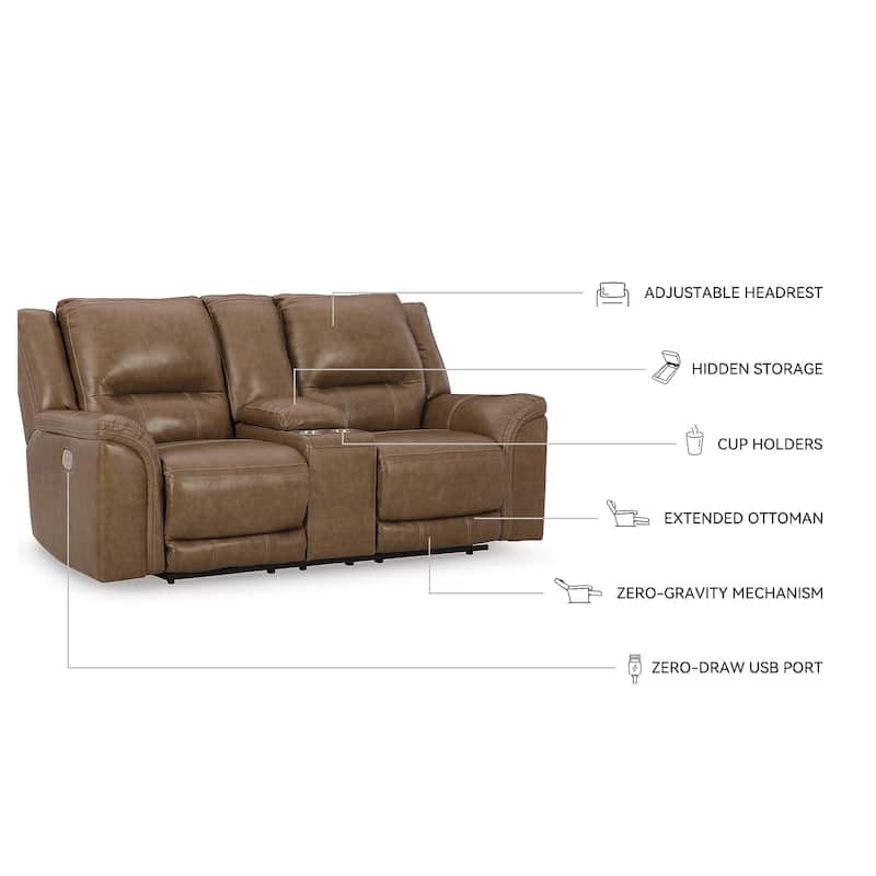 Signature Design by Ashley Trasimeno Caramel Power Reclining Loveseat with Console - 79" W x 40" D x 42" H