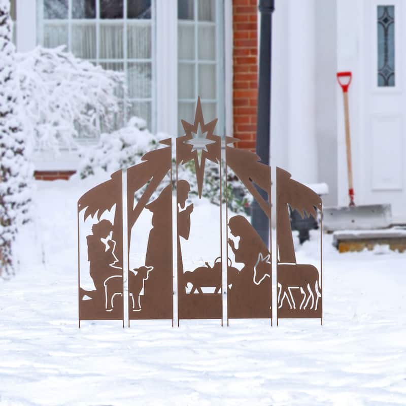 Glitzhome 41.5"H Metal Snowman Family or Nativity Combo Yard Stake Christmas Decor