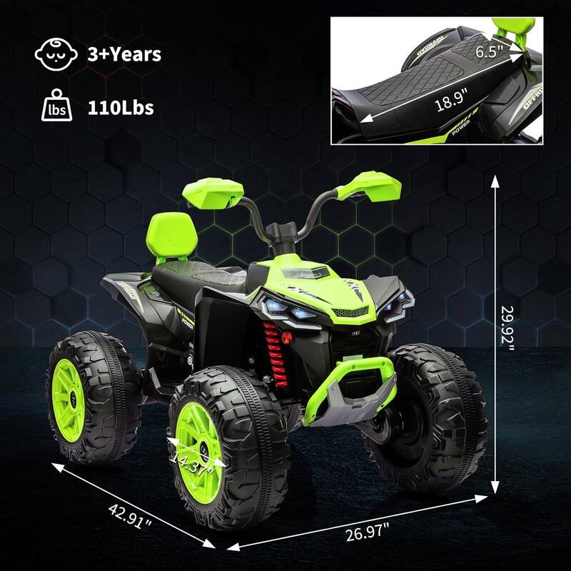 24V 2 Seat Ride on Toys Kids ATV 4 Wheel Quad Bike for Kids Best Gift