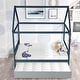 preview thumbnail 5 of 12, Blue Full Size Wood House Bed with Trundle, Roof, and Fence