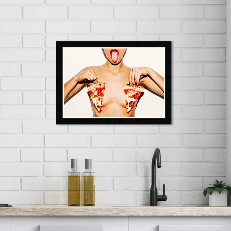 Wynwood Studio Prints Food and Cuisine Pizza Girl Red and Modern & Contemporary Wall Art Canvas Print - Black