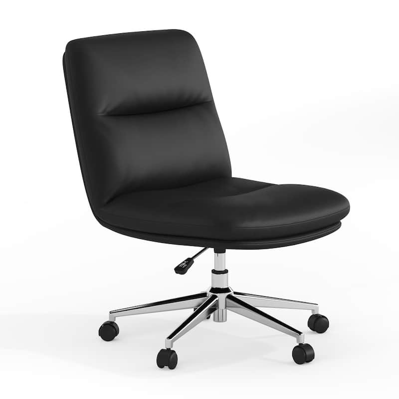 Commercial Mid-Back Padded Upholstered Swivel Office Chair - 25.5"W x 24.75"D x 29.75" - 32.5"H - Black LeatherSoft/Chrome Frame