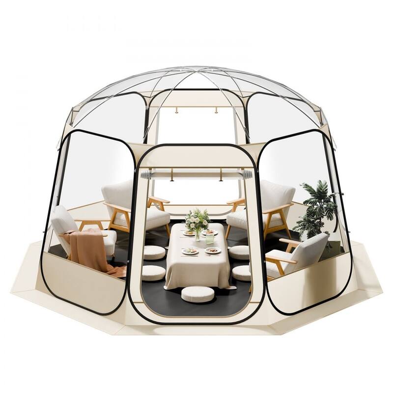 Beige-Clear TPU and Oxford Fabric Pop-Up Bubble Tent with Steel Frame and 540 Degree View