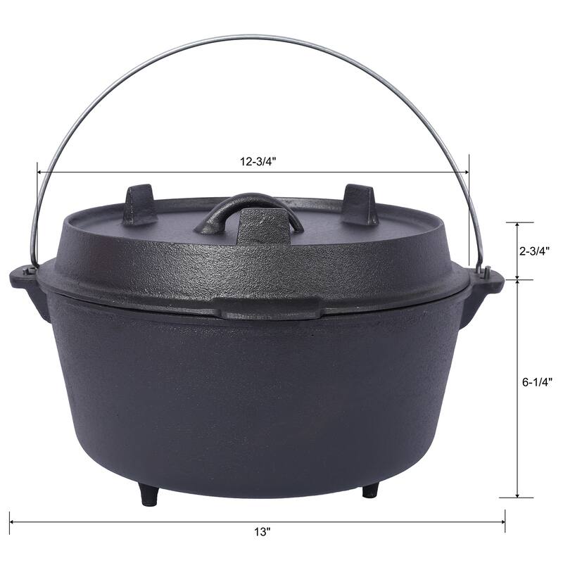 Pre-Seasoned Cast Iron Dutch Oven,Skillet Lid for Campfire BBQ Baking