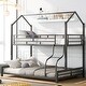 preview thumbnail 1 of 10, Black Metal House Bunk Bed with Roof, Ladder and Fence for Kids, Boys and Girls Black
