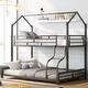 preview thumbnail 1 of 22, Nestfair Twin over Full Metal House Bunk Bed with Ladder and Slats Black - Twin