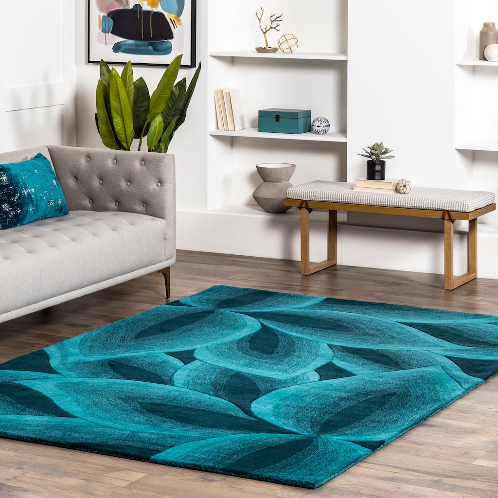 Nuloom Turquoise Handmade Leaves Wool Area Rug