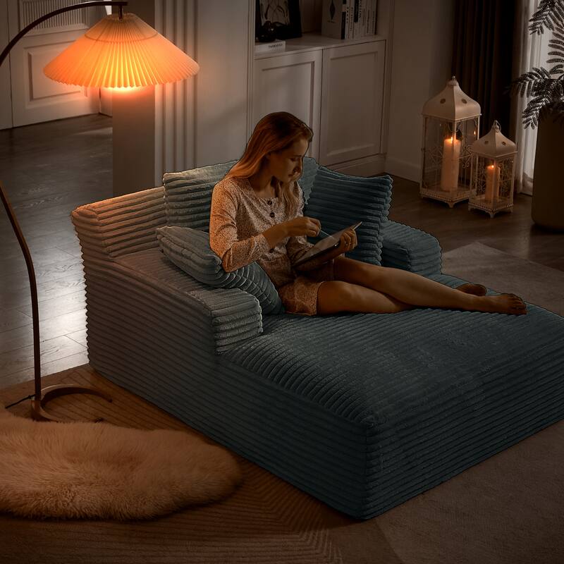 Comfy Sleeper Sofa Corduroy Upholstered Chaise Lounge with Pillows