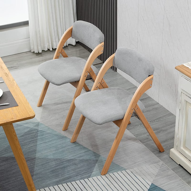 Wooden Stackable Dining Folding Chairs with Padded Seats(Set of 2) - Grey