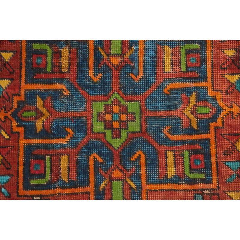Hand Knotted Oriental 100% Wool Carpet Traditional Geometric Oranges & Rust Heriz Runner Rug - 10' 5'' X 3' 0''