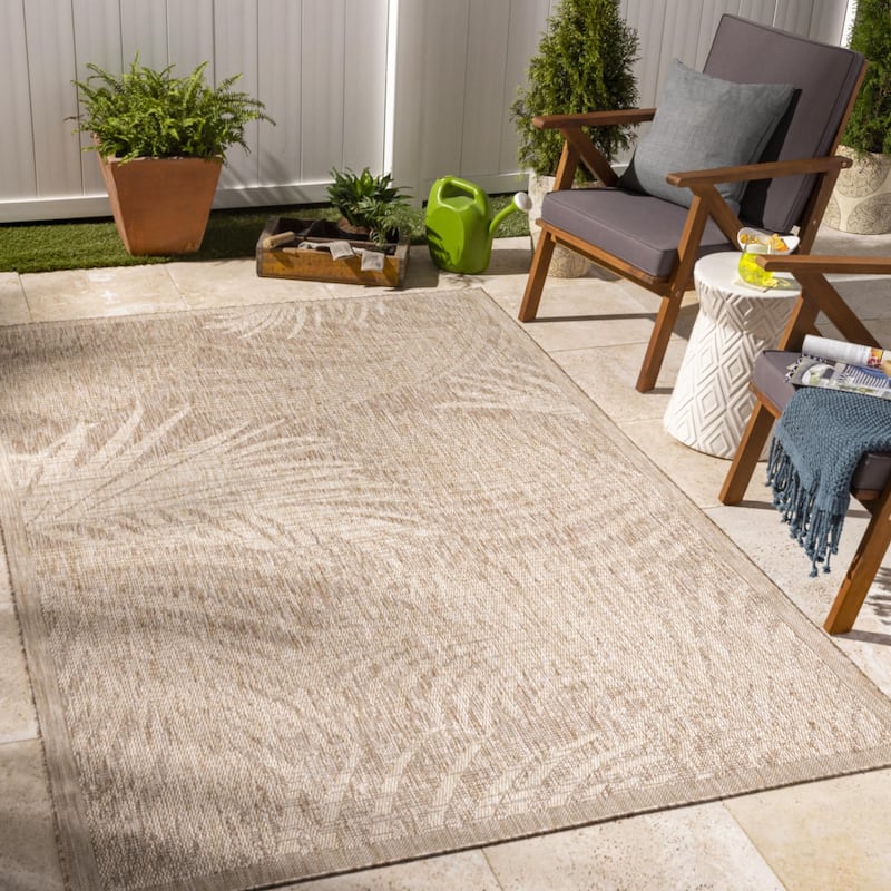 Livabliss Tuareg Tropical Floral & Botanical Indoor / OutdoorArea Rug - 6'7" x 9' - Tan